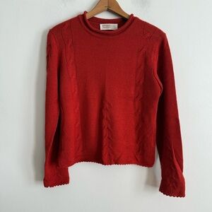 Andean Sun Orange Burnout Baby Alpaca Scalloped Hem Sweater